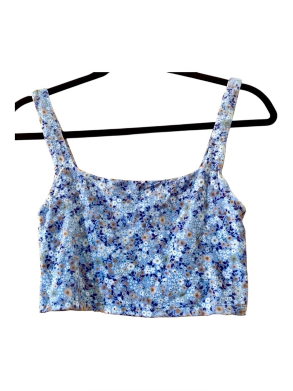 Wilfred Aritzia Floral Crop Tank Top Blue Ditsy Print Square Neck Size M